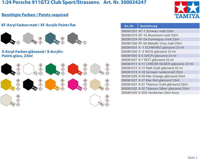 Tamiya Porsche Fahrzeug 300024247 911GT2 Club Sport/Strassenversion Automodell Bausatz 1:24, Unlacki