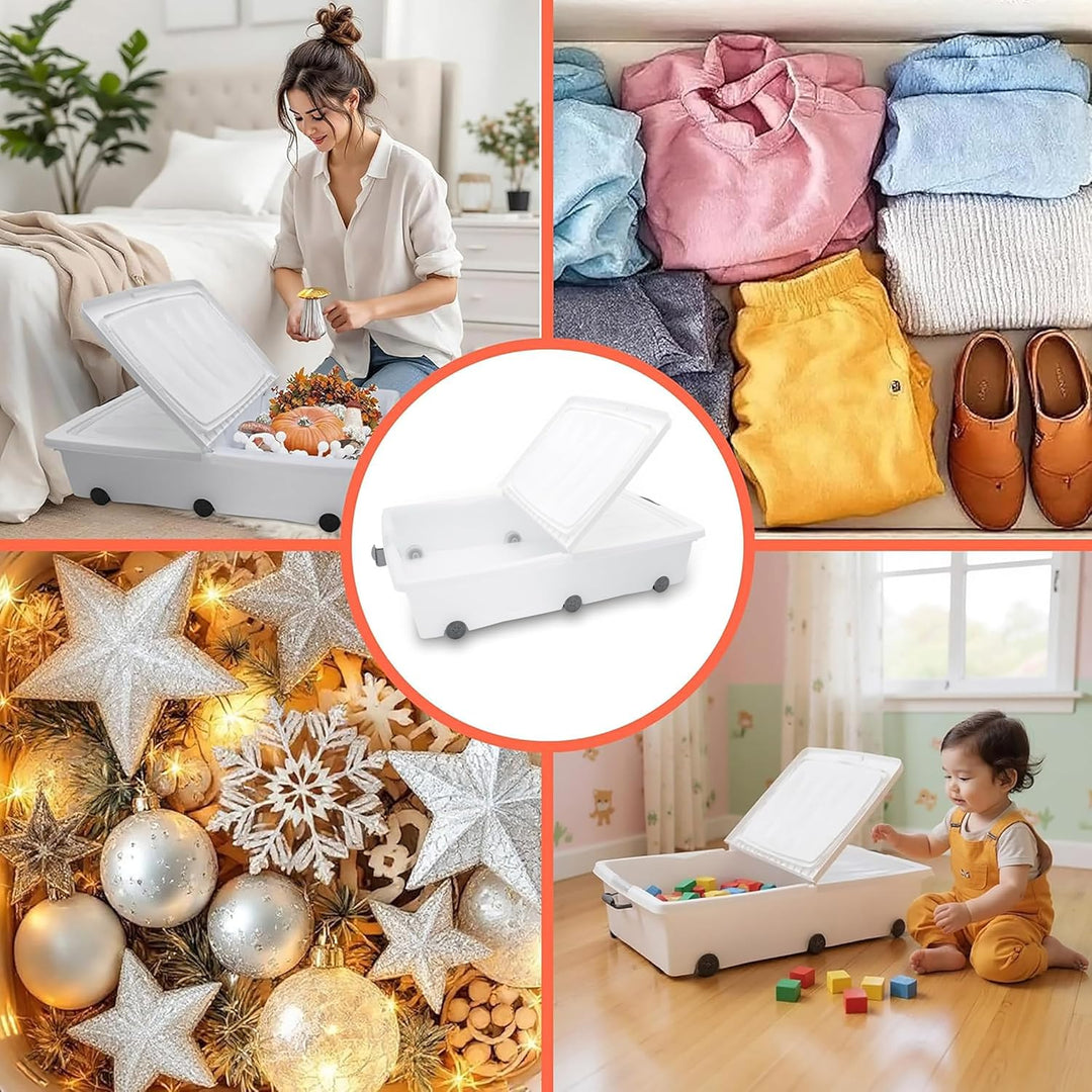 Spetebo Unterbettkommode mit Rollen - 80 x 60 x 17 cm / 60 Liter - Farbe: weiss - Aufbewahrungsbox B