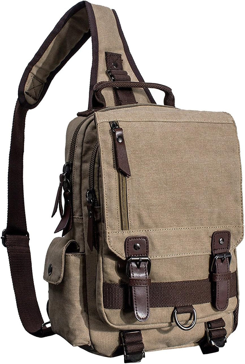 Canvas Brustbeutel, Casual Umhängetasche Herren Daypack Handtasche Sling Backpack für Schule, Outdoo