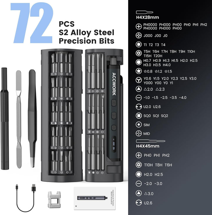 Elektrischer Schraubendreher, 78 in 1 Präzisions Electric Screwdriver mit 72 Magnetischen S2 Bits 5