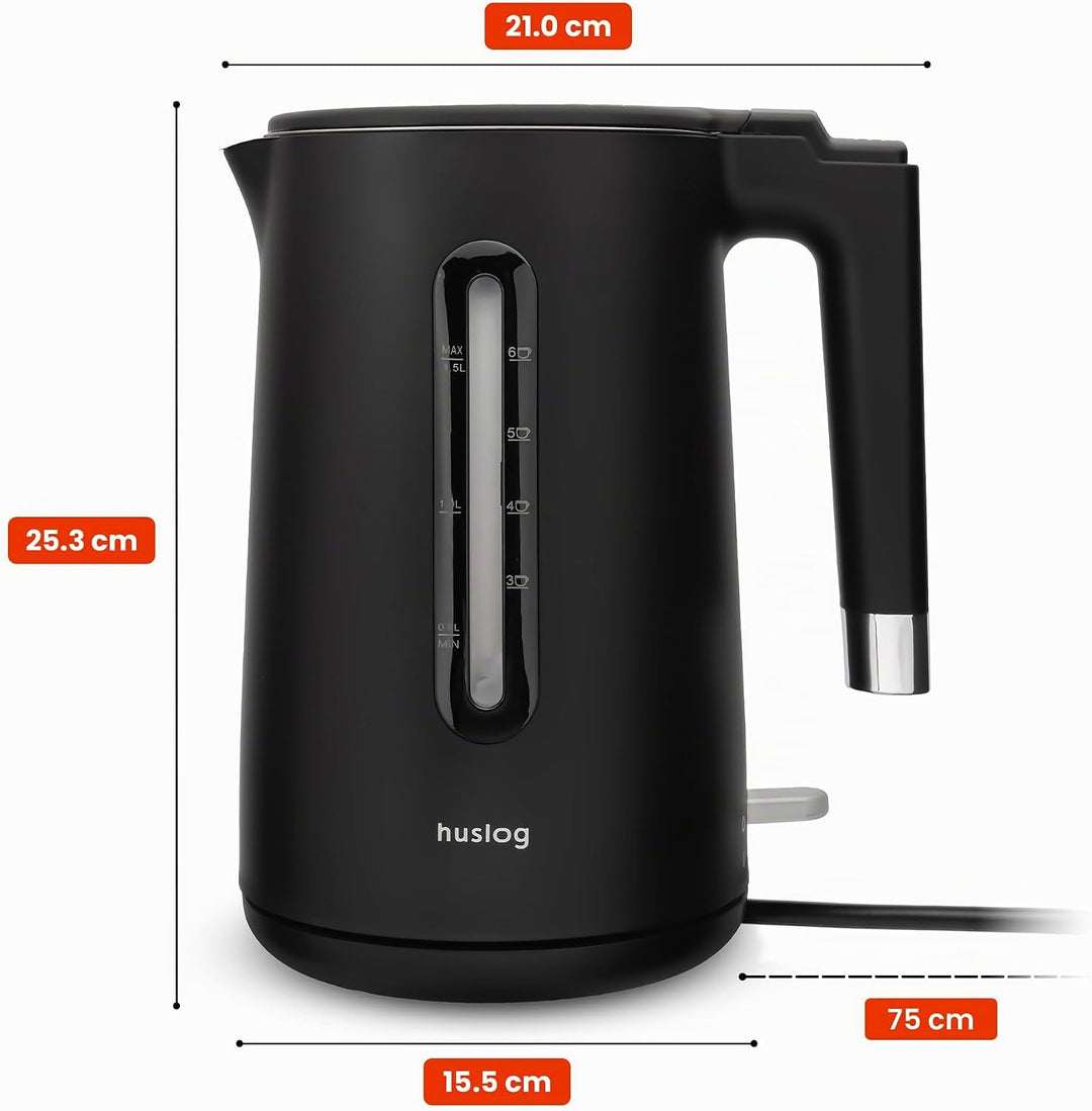 Wasserkocher 1,5L 2200W Double Wall Cool-Touch Edelstahl 304, BPA-frei, mit Wasserstandsanzeige, 360