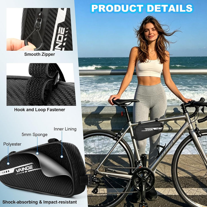 2er Set Fahrradtasche Rahmen, Rahmentasche Fahrrad, Lenkertasche Wasserabweisend Handytasche für Sma