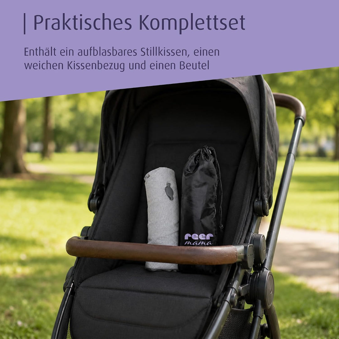 reer Stillkissen to Go, aufblasbares ergonomisches Reisestillkissen in Tropfenform, kleines Stillkis