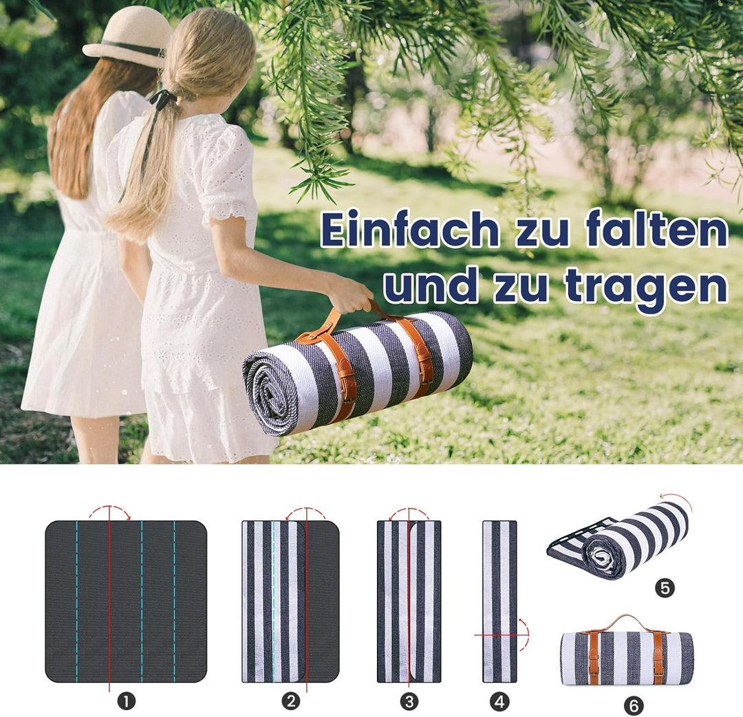sapsisel 203,2 x 203,2 cm Picknickdecke, extra gross, wasserdicht und faltbar, Stranddecke, 3-lagige