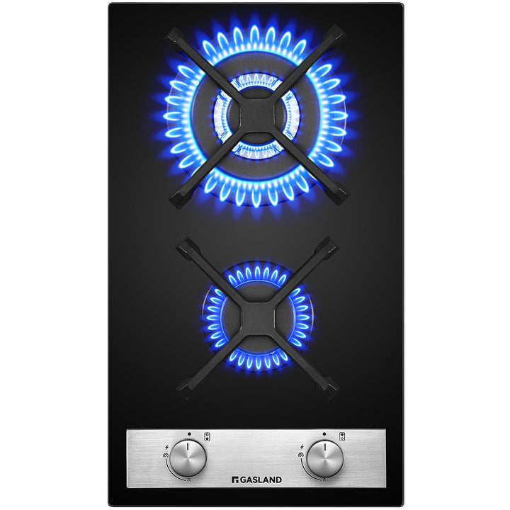 GASLAND Chef GH30BF Glas Gaskochfeld Einbau Glas Kochfeld 2 Flammig, 50mbar, LPG/Erdgas inkl Schwarz