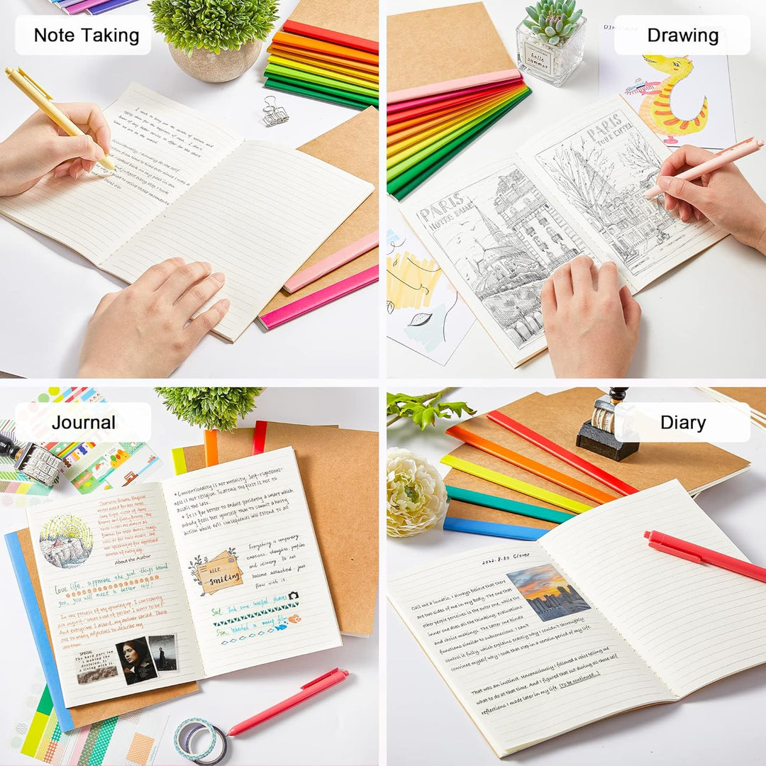 feela Kraft Notizbuch A5 liniert, 16 Notizbücher Set, Notizheft mit Regenbogen Rücken in 16 verschie