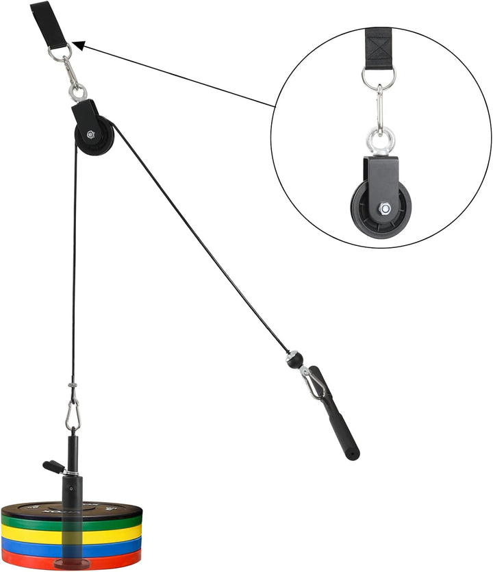 Gym Pulley System 90mm Pulley Wheel with 2 Hanging Strap Carabiner, Fitness Swivel Pulley Wheel for