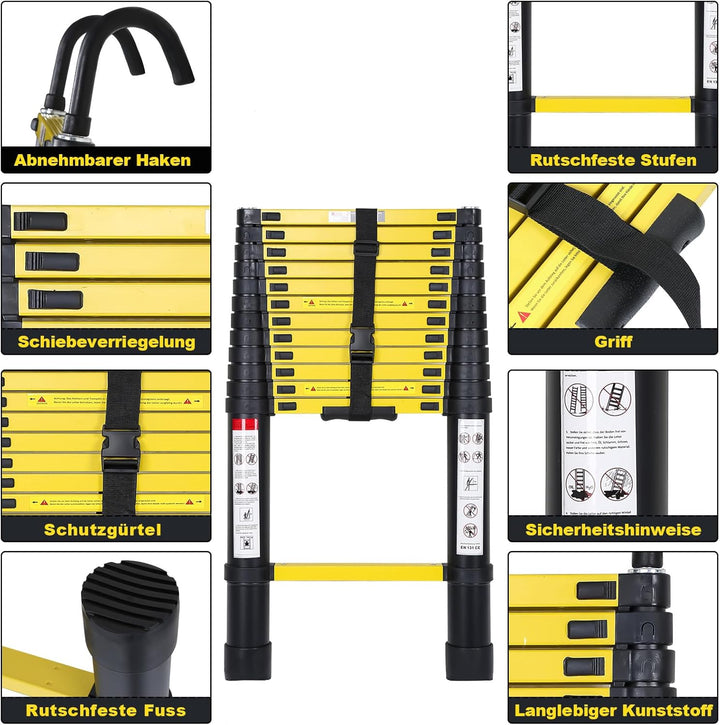 Teleskopleiter 4.4m Multifunktion Teleskop-Design Alu-teleskopleiter Fingerschutz Ausziehleiter Tele
