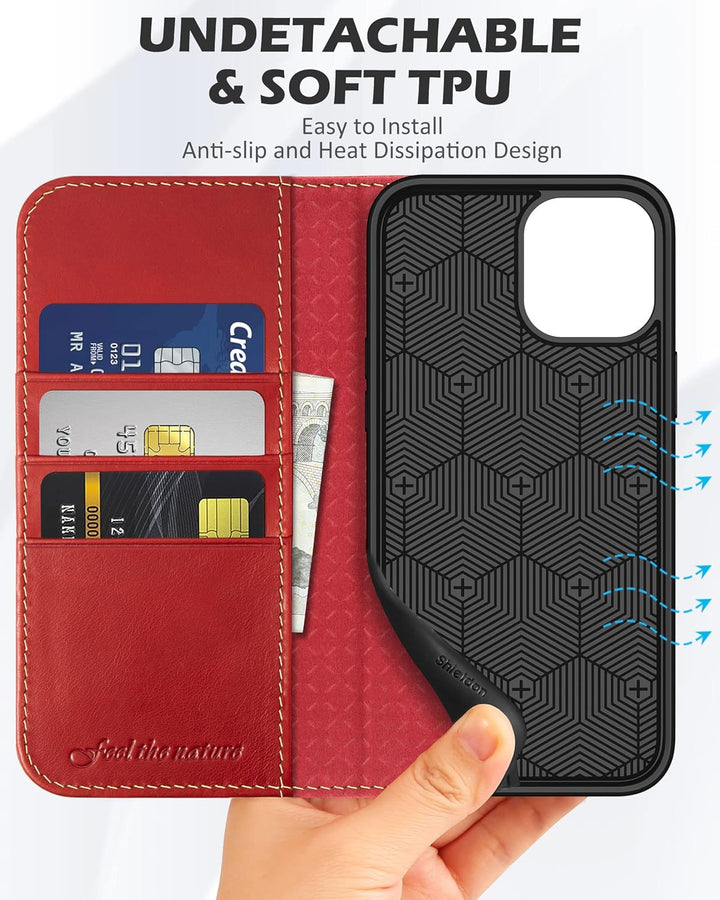 SHIELDON Hülle für iPhone 12 Lederhülle [Echtleder] [Lifetime Garantie] [RFID-Sperre] [Kartenfach] [