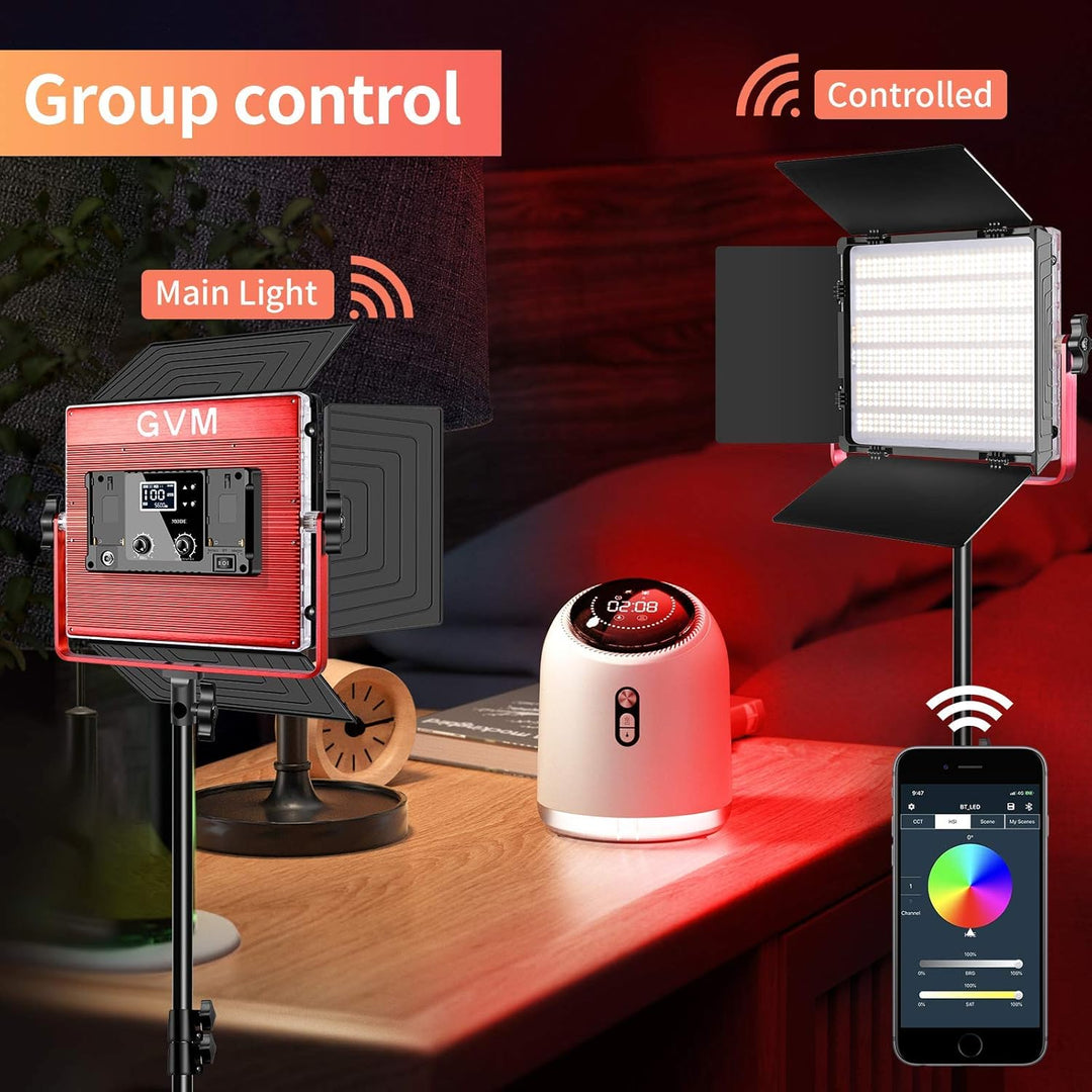 GVM 1200D RGB Videoleuchte Panel mit Lichtstativ, 2er Pack 50W LED Studiolicht Fotografie Licht mit