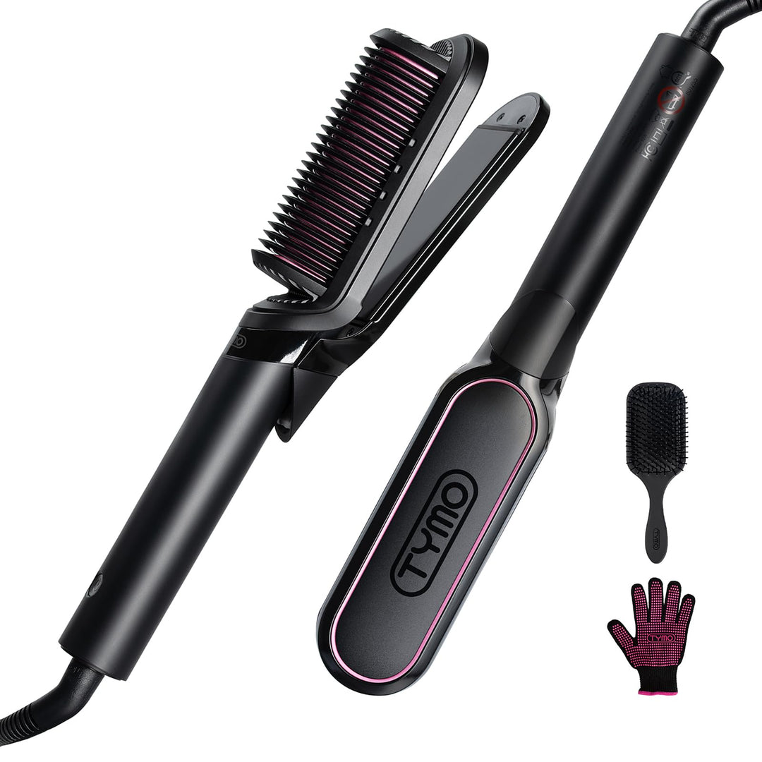 TYMO Glätteisen Haarglätter Bürste - 2 in 1 Glätteisen Locken und Glätten, Ionen Keratin Glättbürste