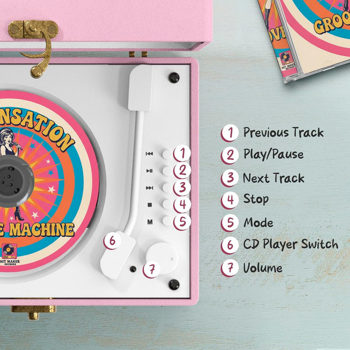 KLIM Retro CD Player – Tragbarer CD-Player mit Lautsprecher, Bluetooth-Empfänger, AUX, USB, Akku, Re