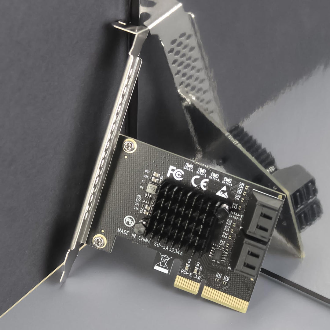GLOTRENDS SA3234-C 4-Port PCIe X4 SATA Erweiterungskarte mit SATA- und Stromkabeln, kompatibel mit W