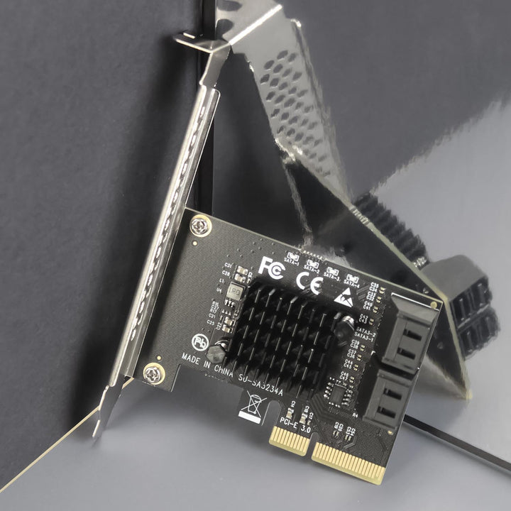 GLOTRENDS SA3234-C 4-Port PCIe X4 SATA Erweiterungskarte mit SATA- und Stromkabeln, kompatibel mit W
