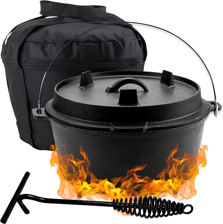 Dutch Oven Kochtopf - Gusseisen Topf Ø29 - Gusseisen Topf mit Deckel 9 Liter Grillpfanne - Bratpfann