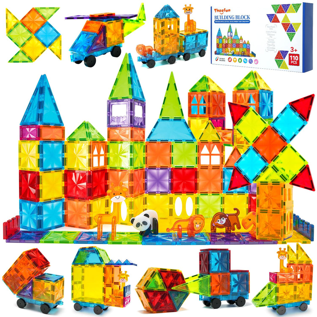 Theefun Magnetische Bausteine 110 Teile, Magnetbausteine Magnetspielzeug Magnet Spielzeug für Kinder