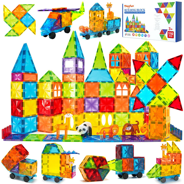Theefun Magnetische Bausteine 110 Teile, Magnetbausteine Magnetspielzeug Magnet Spielzeug für Kinder