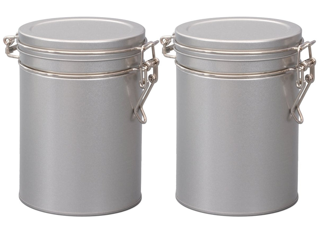 2 Stk Teedosen für losen Tee 200g, Kaffeedosen, Gewürzdosen, Silver Round, Metall, rund mit Bügelver