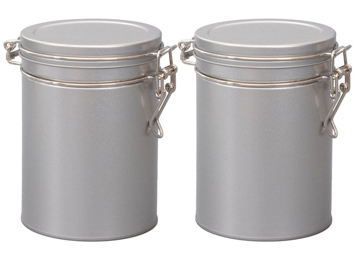 2 Stk Teedosen für losen Tee 200g, Kaffeedosen, Gewürzdosen, Silver Round, Metall, rund mit Bügelver