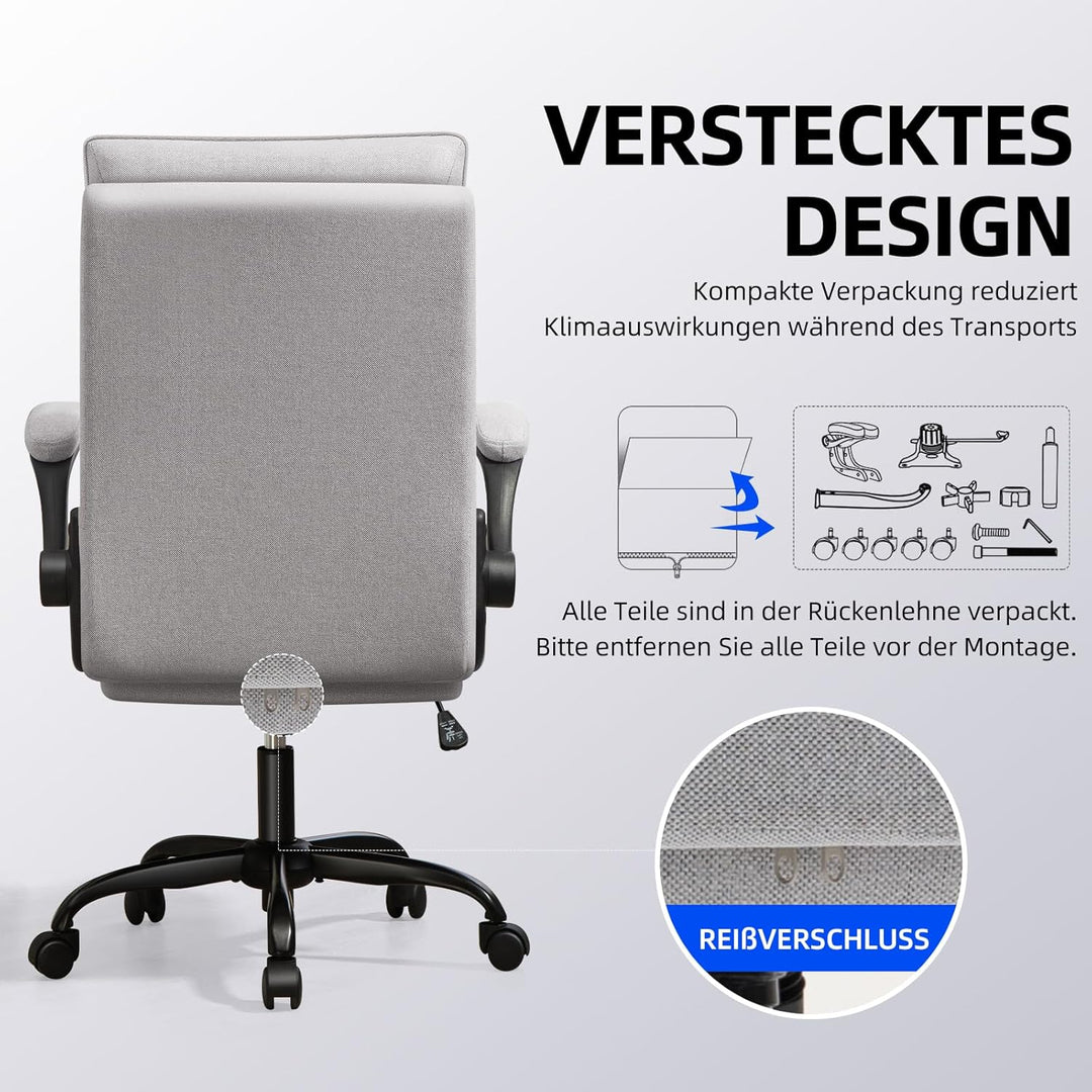 Asukale Bürostuhl Ergonomisch [TESTSIEGER] Schreibtischstuhl | Hochklappbare Armlehne &amp; Hohe Rückenl