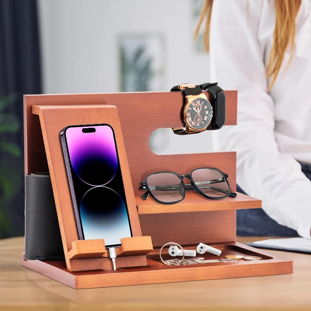 Geschenke für Männer Holz Telefon Dockingstation Männer Nachttisch Organizer Weihnachten Männer Gesc