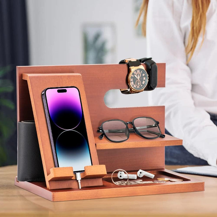 Geschenke für Männer Holz Telefon Dockingstation Männer Nachttisch Organizer Weihnachten Männer Gesc