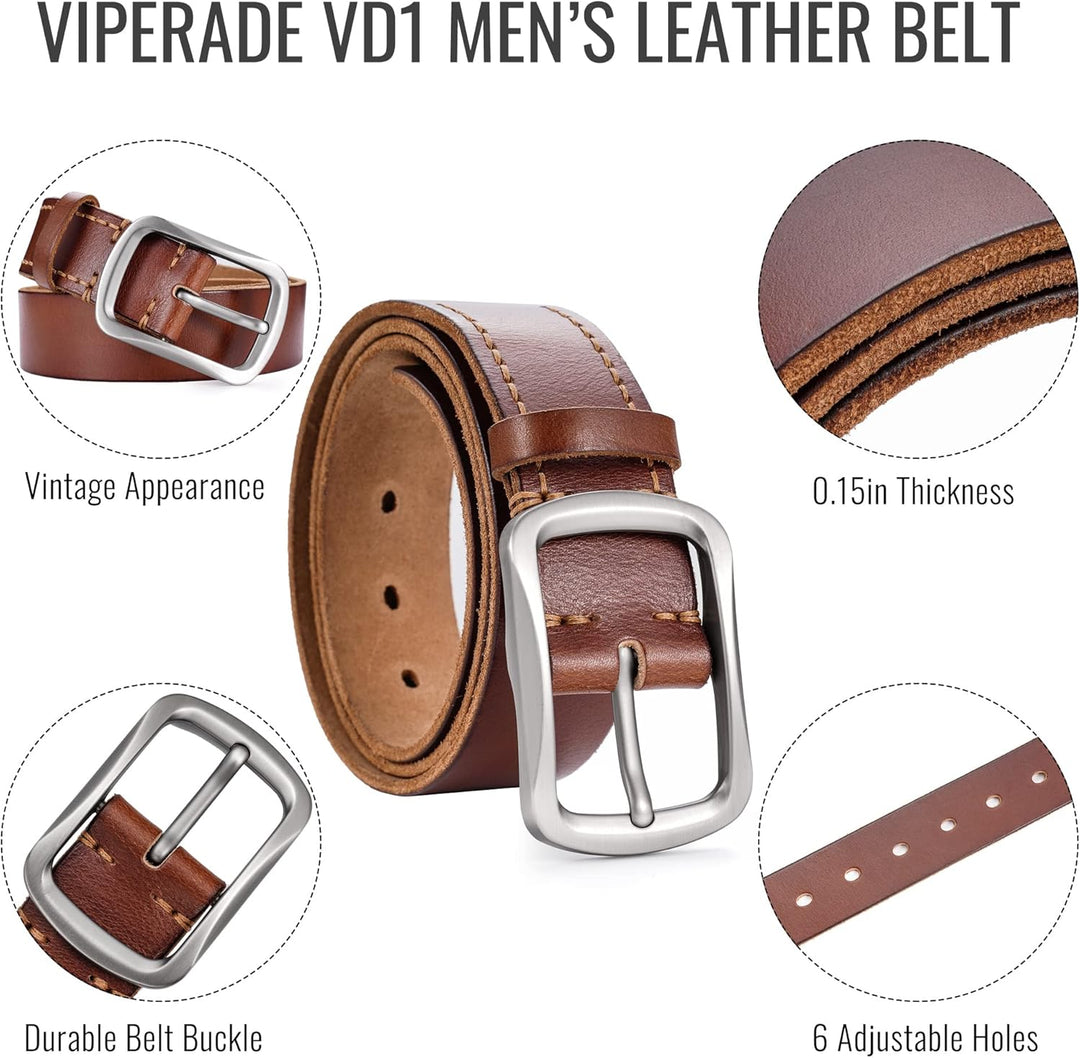 VIPERADE VD1 Herren Ledergürtel, echter Vollnarben Ledergürtel für Männer, einseitiger Gürtel für Je