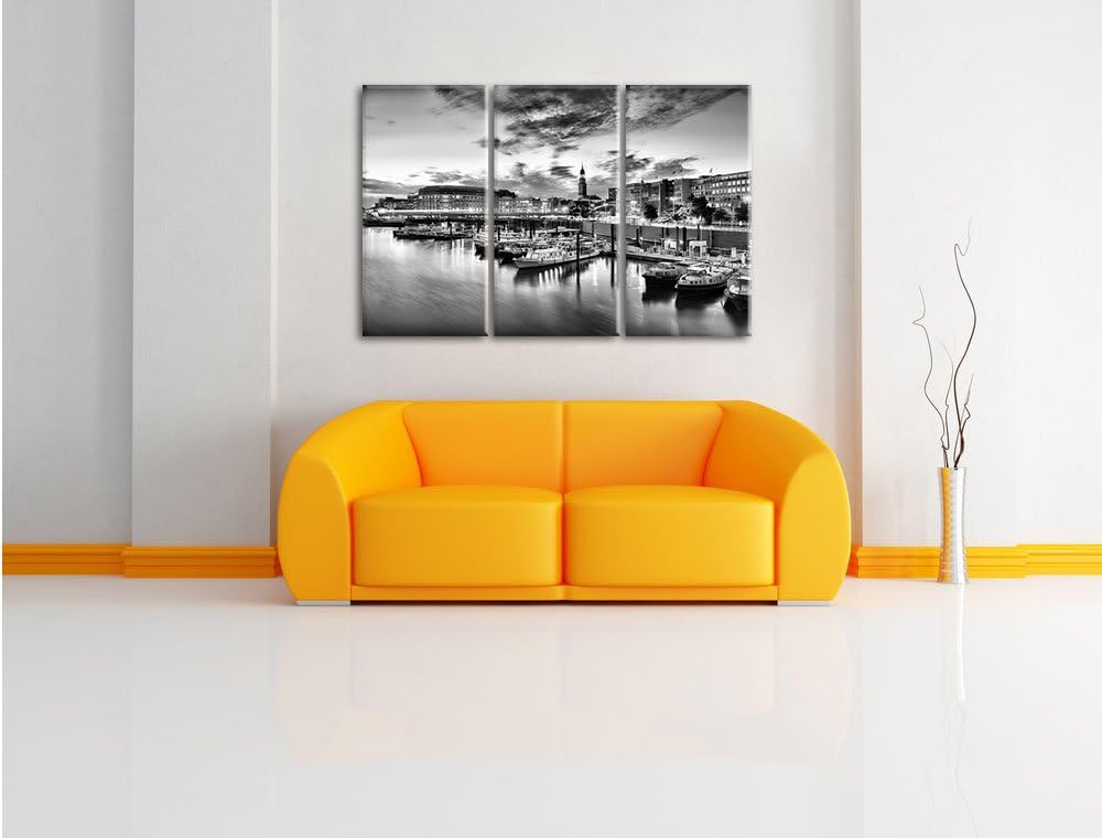 Pixxprint Hamburger Hafen am Abend als Leinwandbild/Grösse: 3 Teilig (120x80) cm/Wandbild/Kunstdruck