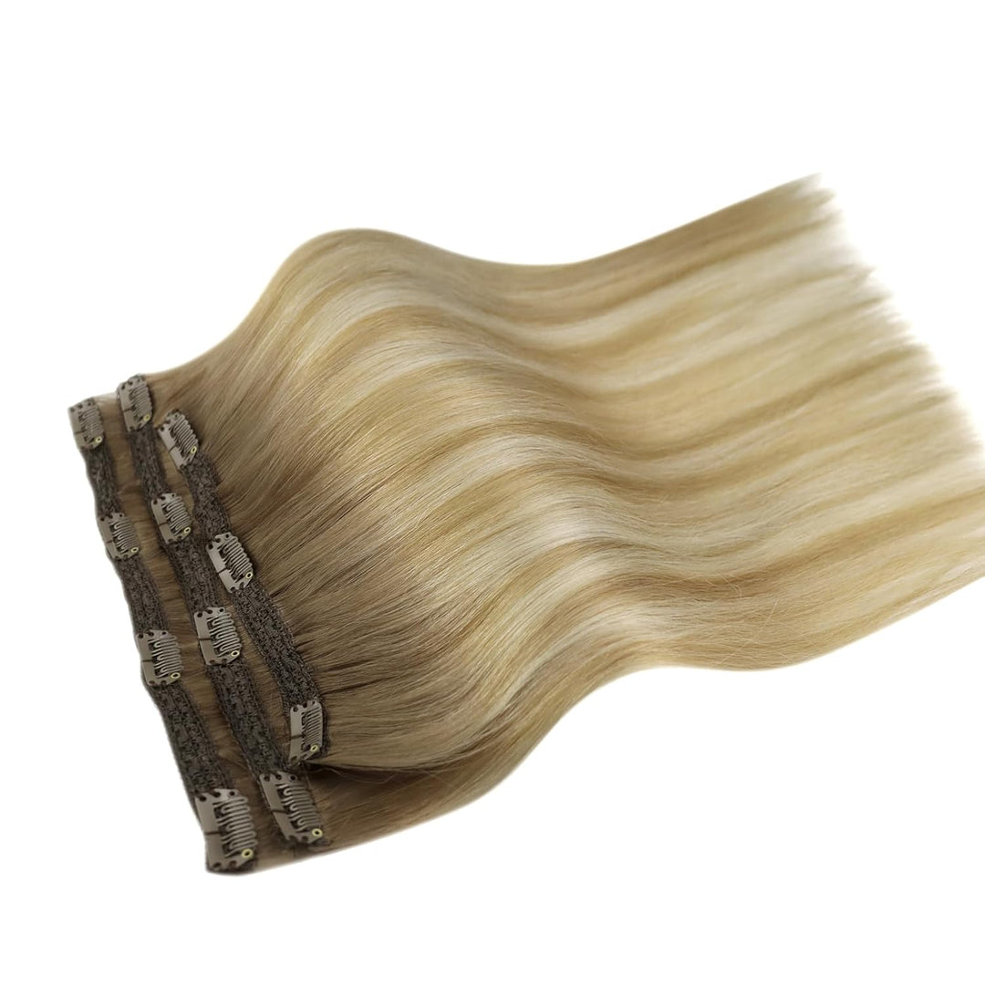 Fshine Echthaar Extensions Clip, 30cm 3 Stücke 50g Haarextension Echthaar Clip in Haarverlängerung M