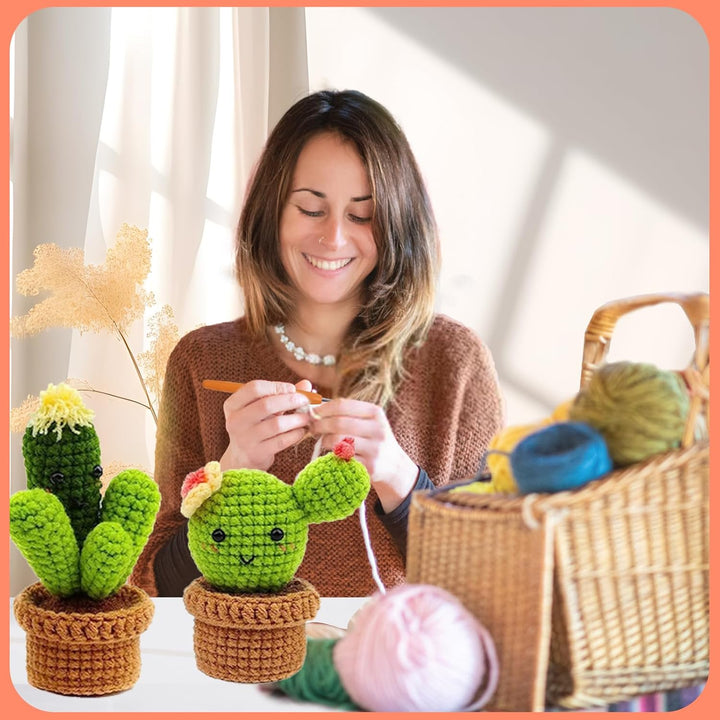 GUXLXAR Häkelset für Anfänger, Häkelnadel Set,3 Cactus Häkeln Für Anfänger Komplett Stricken,Häkel-S