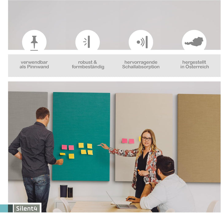 SILENT4® Schallabsorber Wand 114x72x5cm Akustikbild Akustikpaneele aus Akustikvlies, Klettverschluss