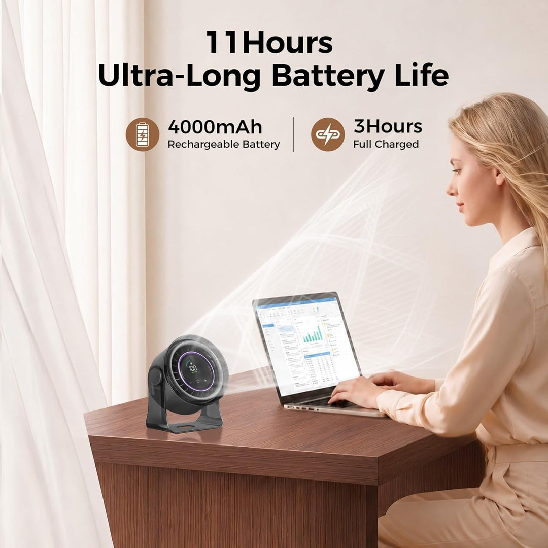 MERTTURM USB Tischventilator Leise mit Turbo Luftstrom, Max 11Std Laufzeit, Windgeschwindigkeiten 1-