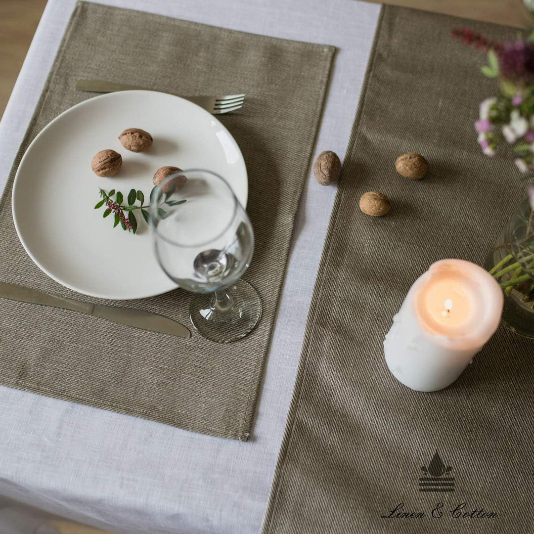 Linen & Cotton Tischsets Platzsets Stoff Tischmatte Pietro - 100% Leinen, Grau (30 x 45cm, 2 Stück)