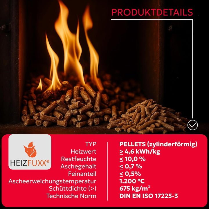 Holzpellets Red Sackware 15 kg - 6mm Hartholz Pellets mit hohem Heizwert & geringem Ascheanteil - Pr