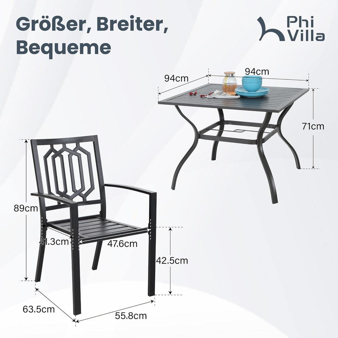 PHIVILLA Gartentisch und Stühle 4er Set Terrassentisch Stühle Metall Outdoor Bistro Gartenmöbel Sets
