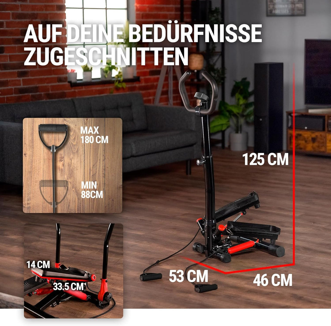 Hop-Sport Swing Side Stepper HS-055S mit verstellbarem Haltegriff Trainingsbändern Computer verstell