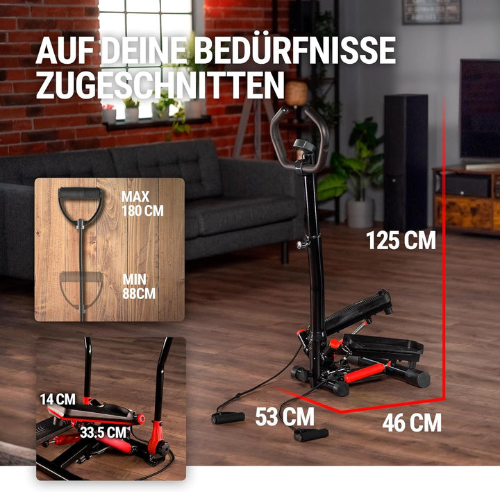 Hop-Sport Swing Side Stepper HS-055S mit verstellbarem Haltegriff Trainingsbändern Computer verstell