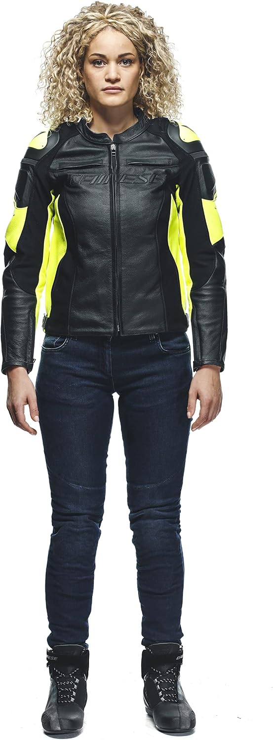 Dainese Racing 4 Damen Motorrad Lederjacke Schwarz/Gelb 48 48 Schwarz Fluo-Gelb, 48 Schwarz Fluo-Gel