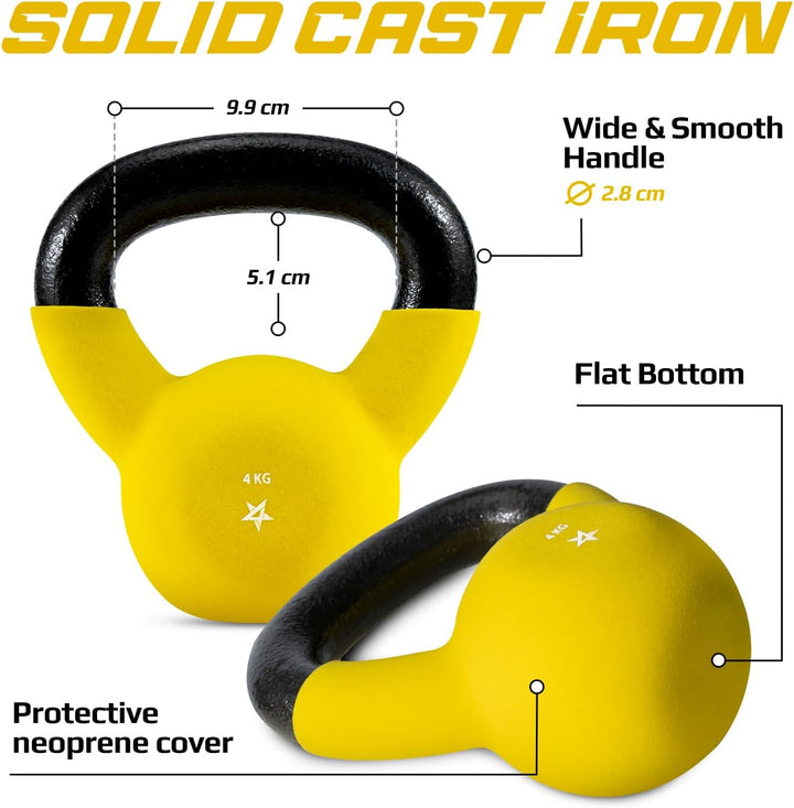 Yes4All 2-20kg Kettlebell aus Gusseisen mit Neopren Beschichtung, Mehrfarbige Kettlebells, Schwungha