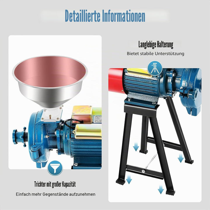 2200W Elektrisch Schrotmühle 1400r/min Kornmühle Schrotmühle Getreidemühle Kaffemühle Nussmühle mit