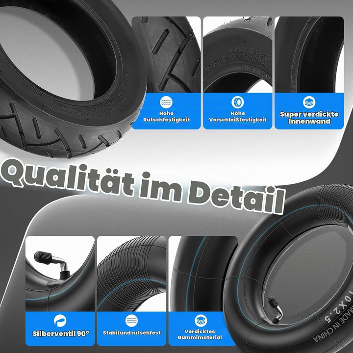 E Scooter Reifen 10x2.50 Schlauch, 60/70 Reifen und Schlauch Abriebfest &amp; Rutschfest, Extra Dicker &amp;