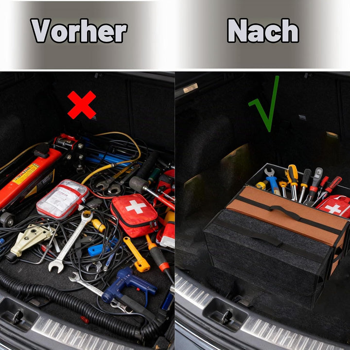 Kofferraum Organizer, Auto kofferraumtasche aus Filz mit Einlegeplatte, Klettband und Gummiband, Fal