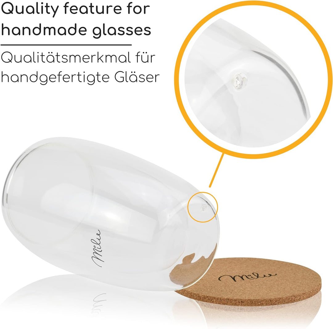 Milu Thermogläser Set – 4 vers. Grössen - Doppelwandige Espresso Gläser - Kaffeegläser, Latte Macchi