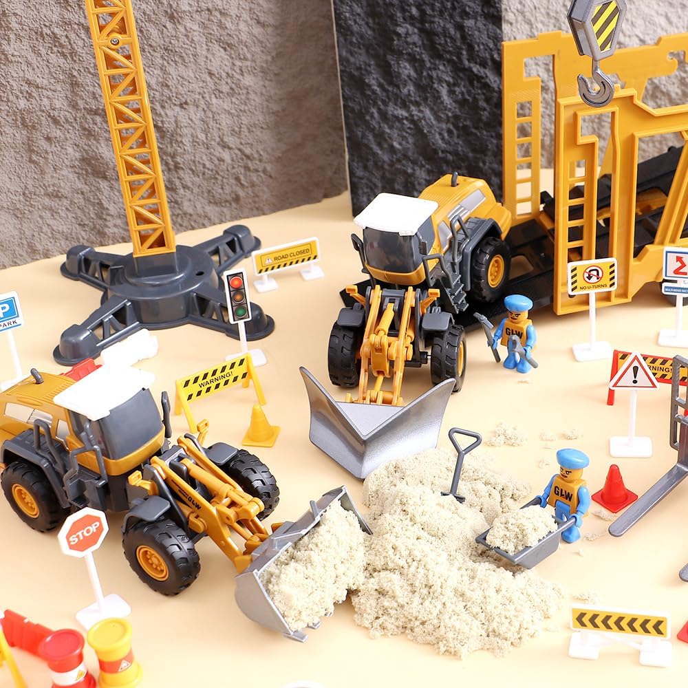 Tacobear Baufahrzeuge Kinder gross LKW Fahrzeug Spielzeug mit Kran Spielzeug Bulldozer Dampfwalze Ga