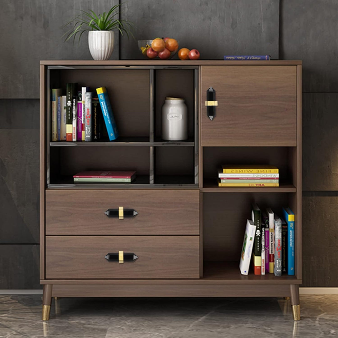 KYEYGWO 2 Stück Obsidian Heilstein Punkt Möbelknöpfe mit Schrauben, Messing Schubladenknöpfe Kristal