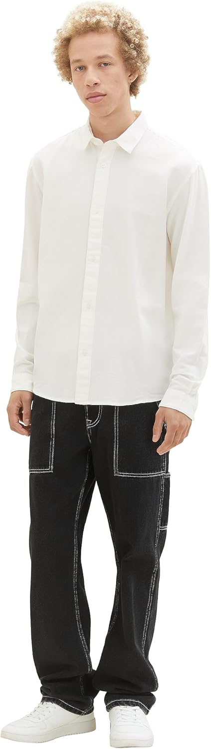 TOM TAILOR Denim Herren Relaxed Fit Oxford Hemd aus Baumwolle M 12906 - Wool White, M 12906 - Wool W