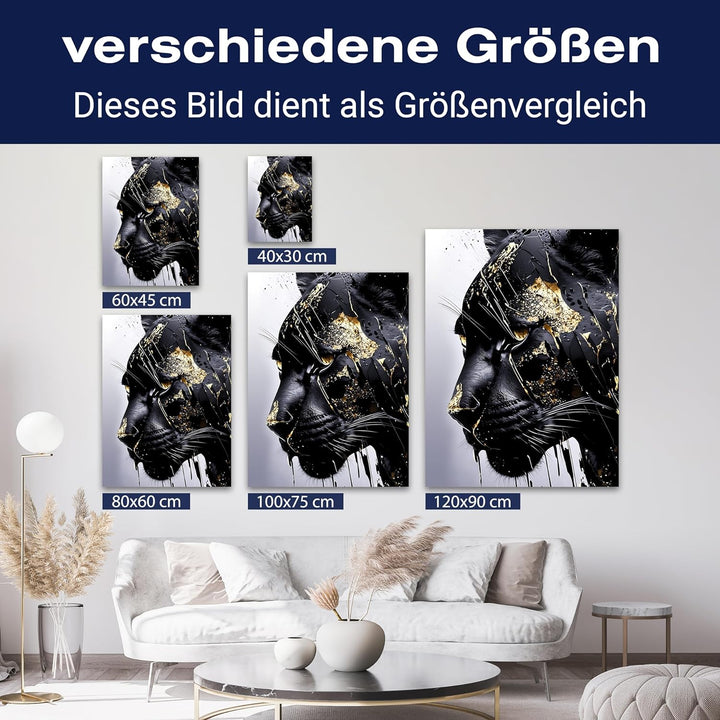 wandmotiv24 Leinwandbild Fantasy, 60x45cm, Hochformat, Panther, Gold, Deko, Bilder auf Leinwand, Wan