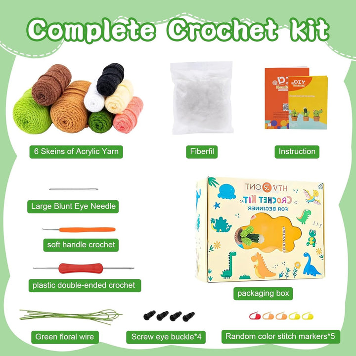 Lonsien Häkelset für Anfänger 3 Cactus Häkeln Für Anfänger Komplett Stricken für Anfänger Set Croche