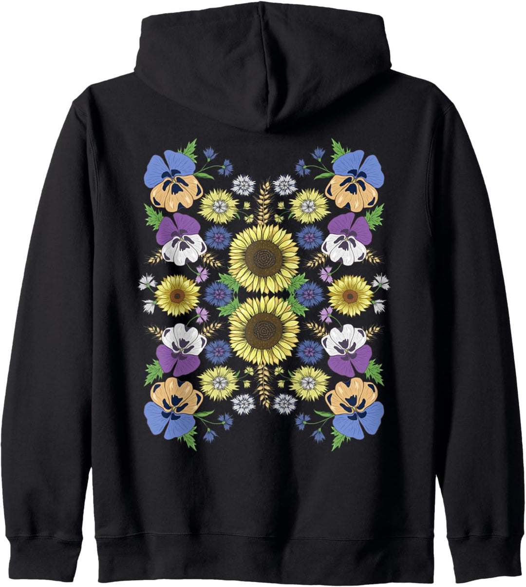Stiefmütterchen Blumen Sonnenblumen Vintage Ukrainischer Vyshyvanka Stil Kapuzenjacke