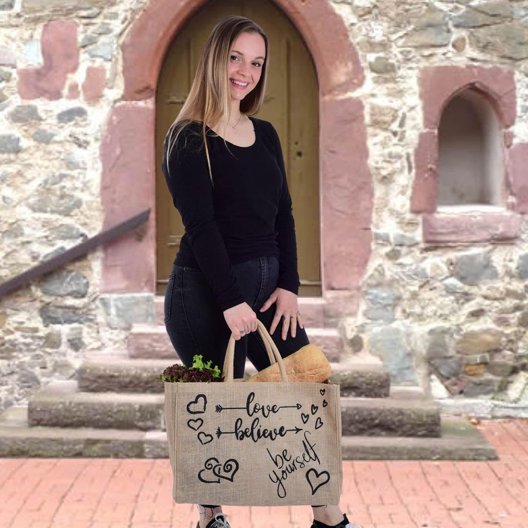 Domelo Damen gross Einkaufskorb, 100% Jute Vegan Tasche, Korb Jutetasche, Shopper Korbtasche, Shoppi